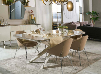 Modern Dining set Wood Dining table Dining corner Beige Dining room 7-piece Chairs